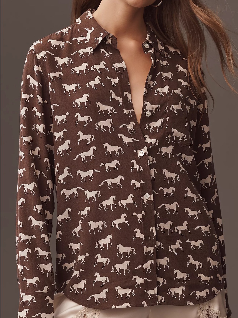 NWT Rails Silk Kate top in Ivory Horses Brown Button-Down Shirt